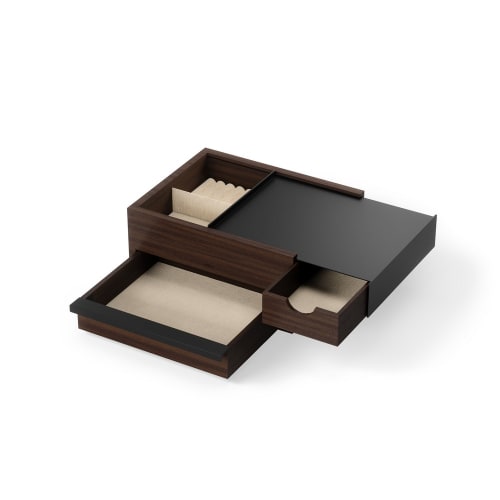Caja de almacenamiento Stowit, negro y nogal